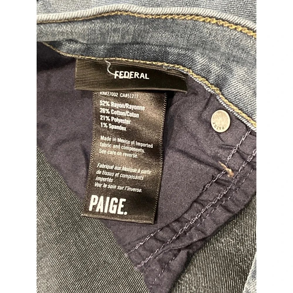 PAIGE Federal Slim Straight Leg Jeans Mens 34 Blue Transcend Denim Pants